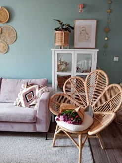 Rattanstuhl Naturlich Auflage Beige Pfauform Florentine