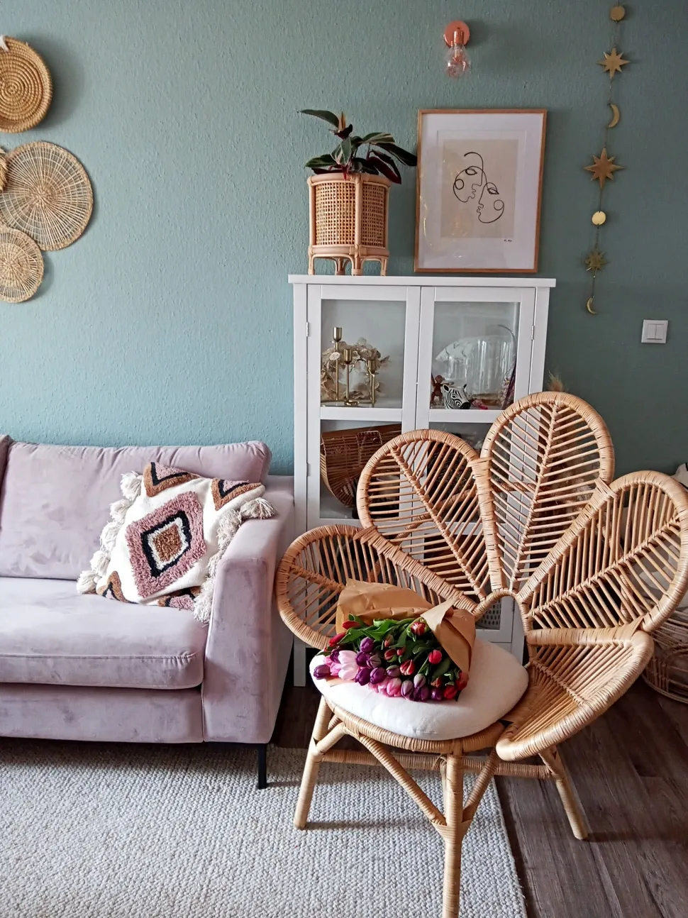 Rattanstuhl Naturlich Auflage Beige Pfauform Florentine