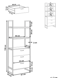 Regal Dunkler Holzfarbton / Schwarz 3 Facher Tifton