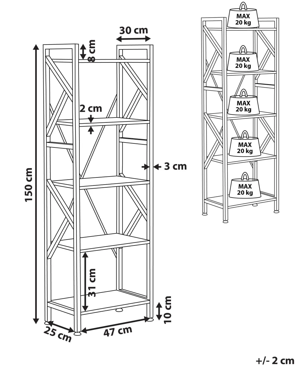 Regal Schwarz / Dunkler Holzfarbton 5 Facher Dale