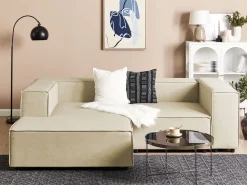 Right Hand 2 Seater Modular Linen Corner Sofa Beige Aprica