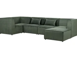 Right Hand 5 Seater Modular Jumbo Cord Corner Sofa With Ottoman Dark Green Lemvig