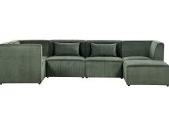 Right Hand 5 Seater Modular Jumbo Cord Corner Sofa With Ottoman Dark Green Lemvig