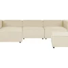 Right Hand 3 Seater Modular Linen Corner Sofa With Ottoman Beige Aprica