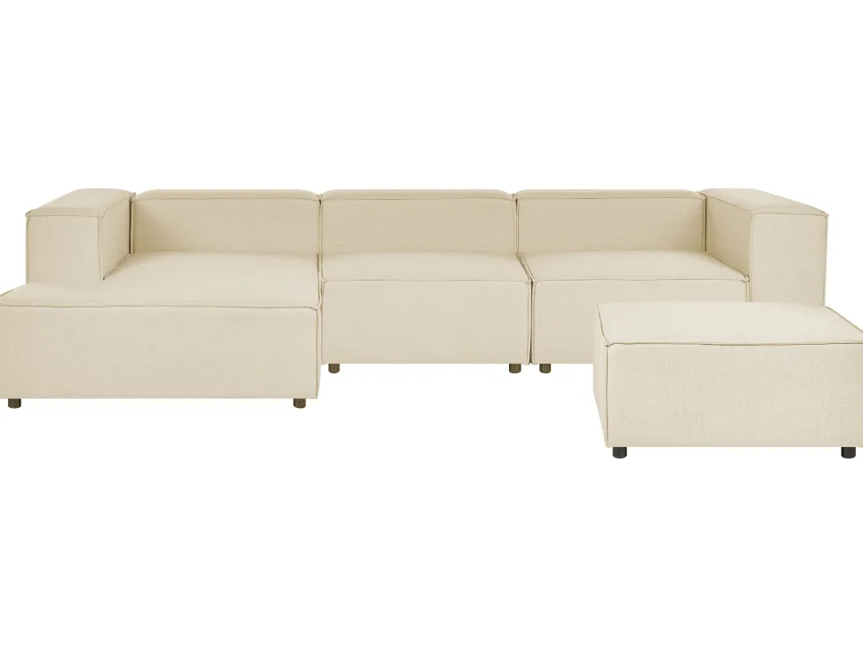 Right Hand 3 Seater Modular Linen Corner Sofa With Ottoman Beige Aprica