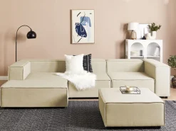 Right Hand 3 Seater Modular Linen Corner Sofa With Ottoman Beige Aprica