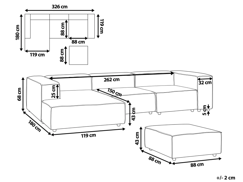 Right Hand 3 Seater Modular Linen Corner Sofa With Ottoman Beige Aprica