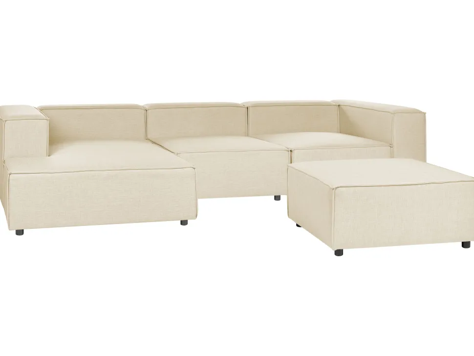 Right Hand 3 Seater Modular Linen Corner Sofa With Ottoman Beige Aprica