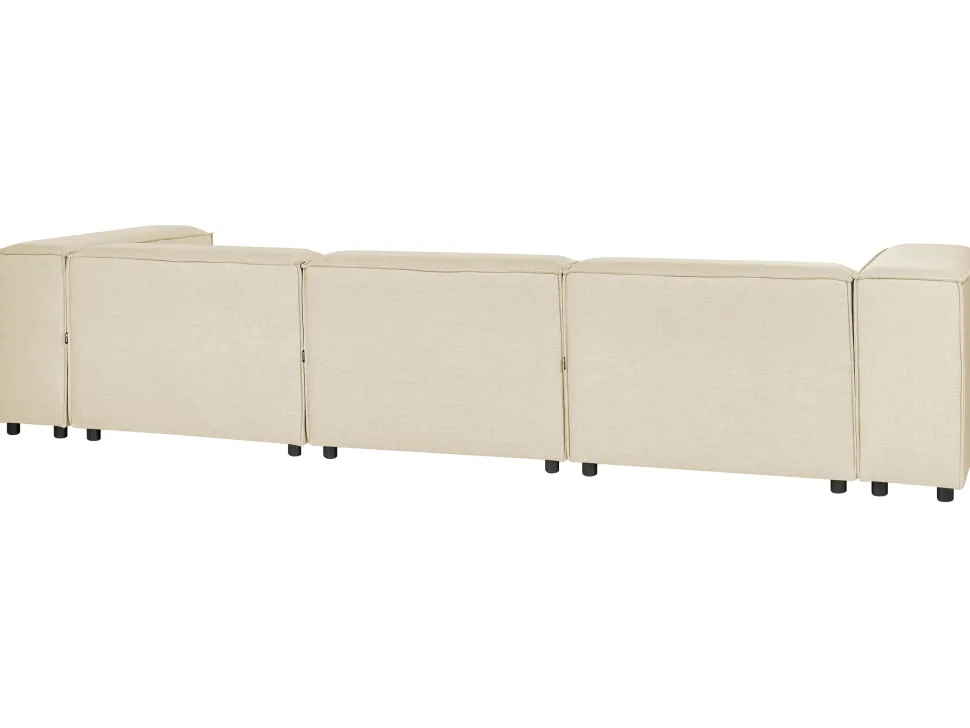 Right Hand 3 Seater Modular Linen Corner Sofa With Ottoman Beige Aprica