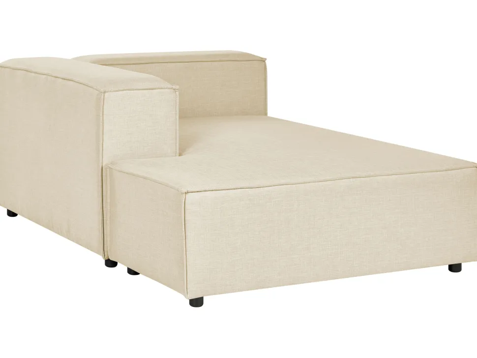 Right Hand 3 Seater Modular Linen Corner Sofa With Ottoman Beige Aprica
