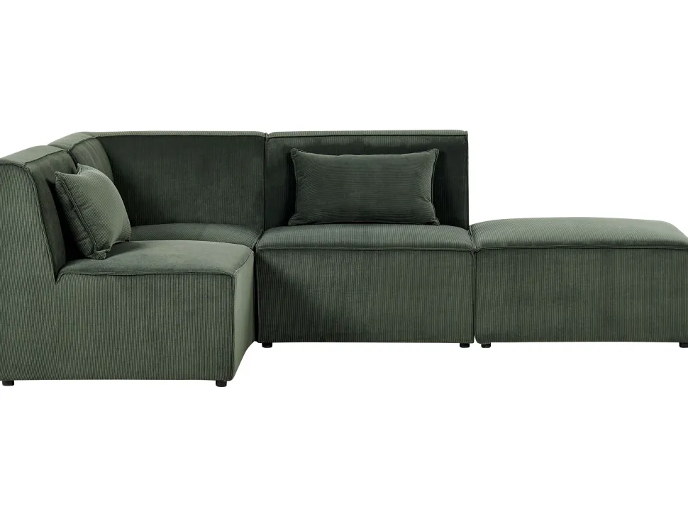 Right Hand 3 Seater Modular Jumbo Cord Corner Sofa With Ottoman Dark Green Lemvig