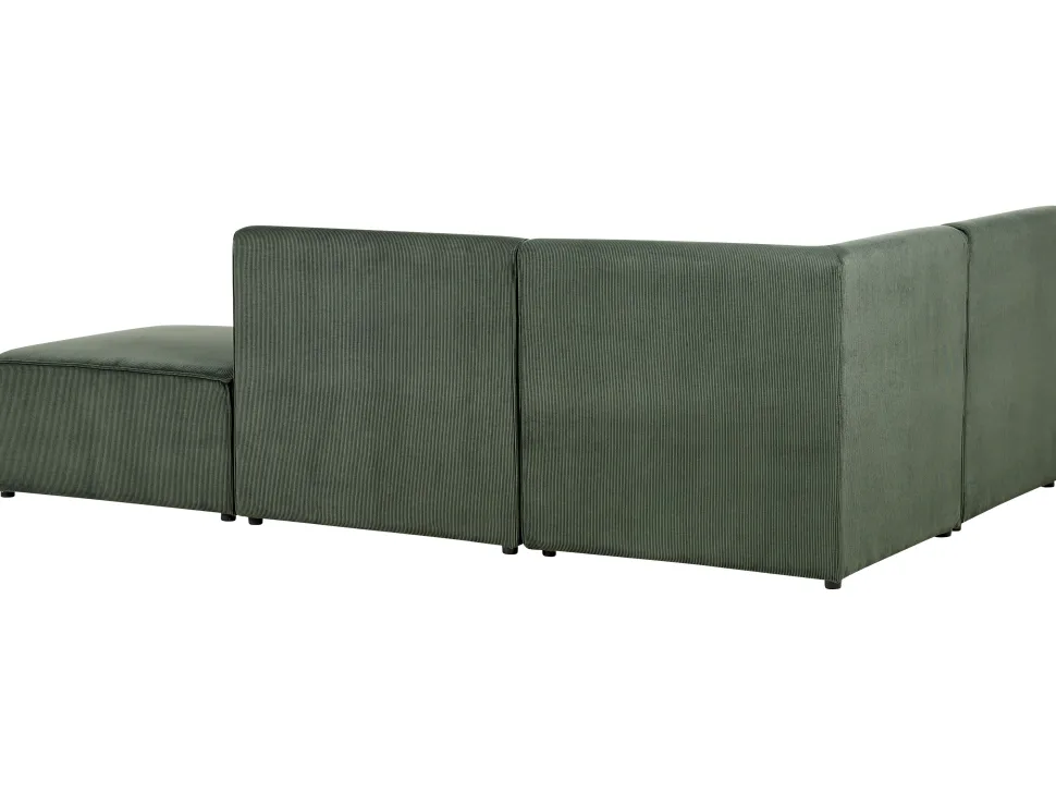 Right Hand 3 Seater Modular Jumbo Cord Corner Sofa With Ottoman Dark Green Lemvig