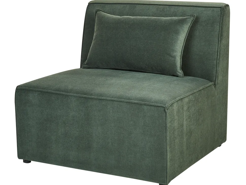 Right Hand 3 Seater Modular Jumbo Cord Corner Sofa With Ottoman Dark Green Lemvig