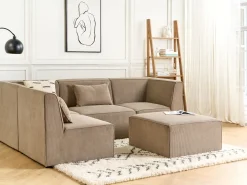 Right Hand 4 Seater Modular Jumbo Cord Corner Sofa With Ottoman Taupe Lemvig