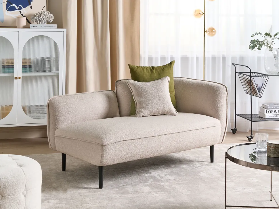 Right Hand Boucle Chaise Lounge Light Beige Chevannes