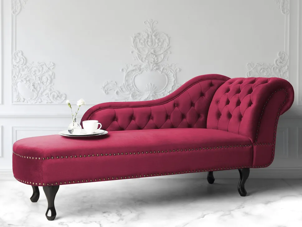 Right Hand Chaise Lounge Velvet Burgundy Nimes
