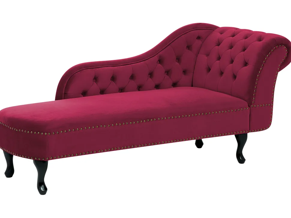 Right Hand Chaise Lounge Velvet Burgundy Nimes