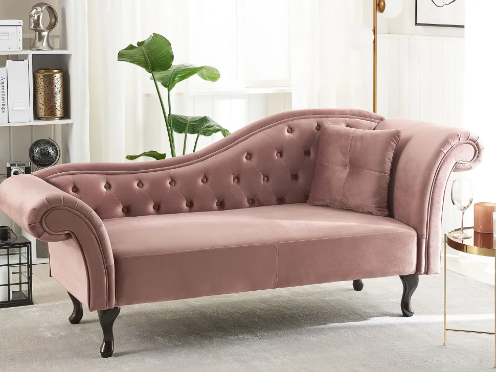 Right Hand Chaise Lounge Velvet Pink Lattes