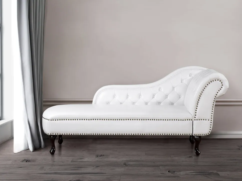 Right Hand Chaise Lounge Faux Leather White Nimes