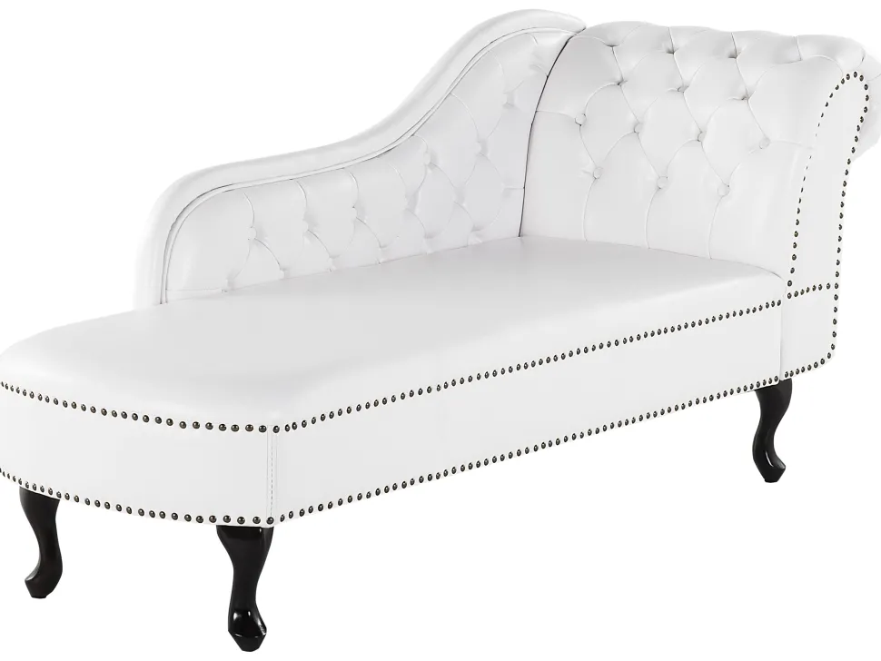 Right Hand Chaise Lounge Faux Leather White Nimes