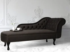 Right Hand Chaise Lounge Velvet Brown Nimes