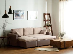 Right Hand Corner Fabric Sofa Bed Beige Tampere
