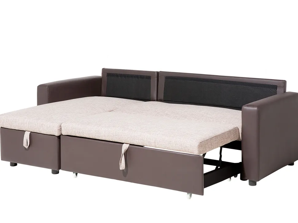 Right Hand Corner Fabric Sofa Bed Beige Tampere