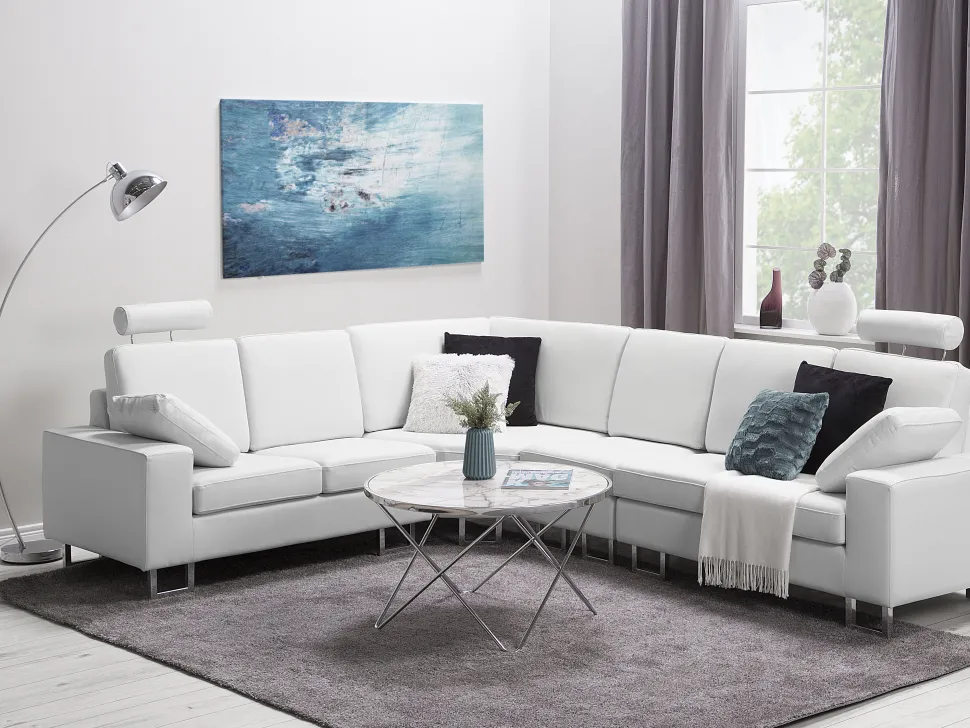Right Hand Corner Leather Sofa White Stockholm