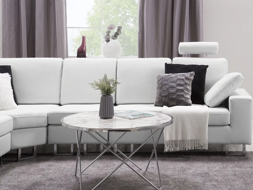 Right Hand Corner Leather Sofa White Stockholm
