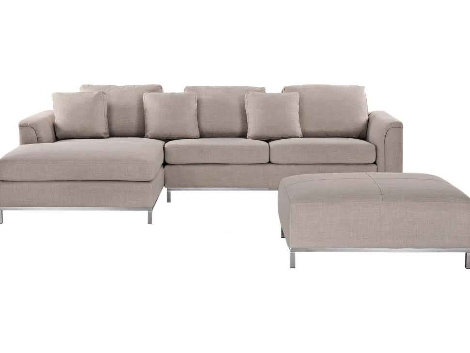 Right Hand Fabric Corner Sofa With Ottoman Beige Oslo