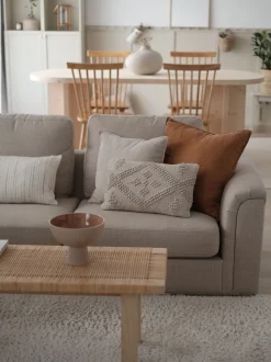 Right Hand Fabric Corner Sofa With Ottoman Beige Oslo