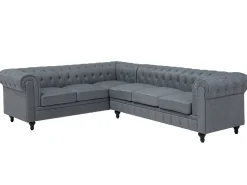 Right Hand Fabric Corner Sofa Grey Chesterfield