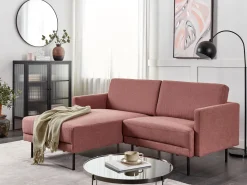 Right Hand Fabric Corner Sofa Pink Brown Breda