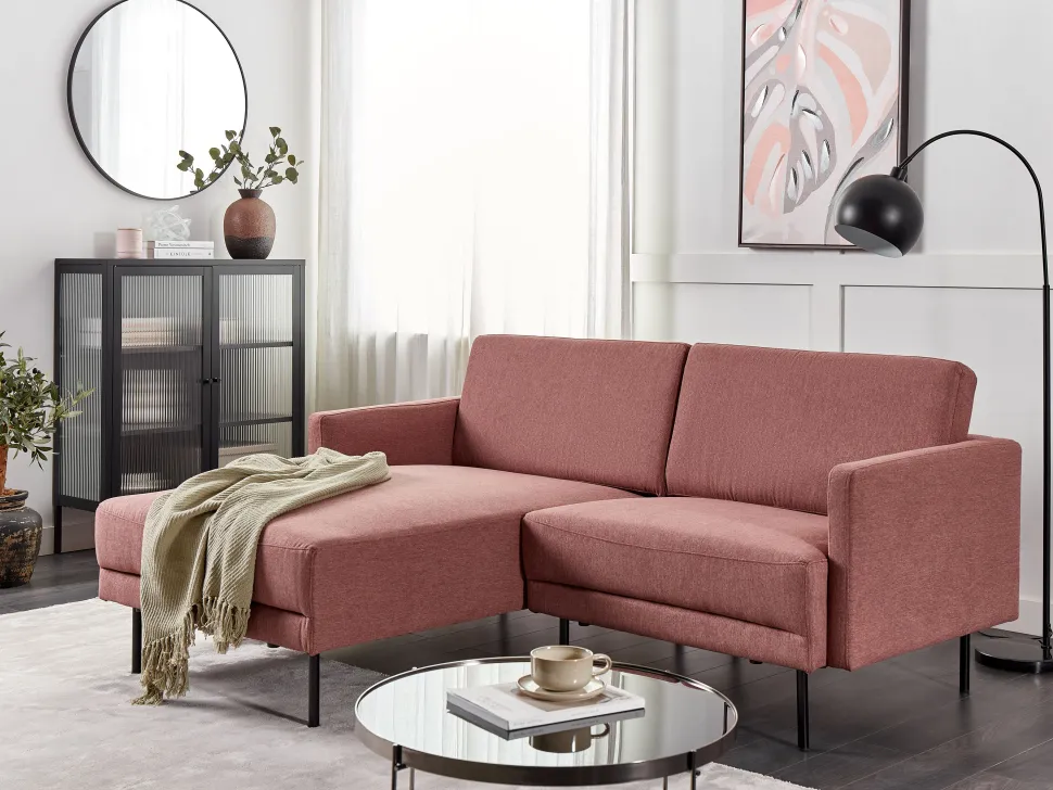 Right Hand Fabric Corner Sofa Pink Brown Breda