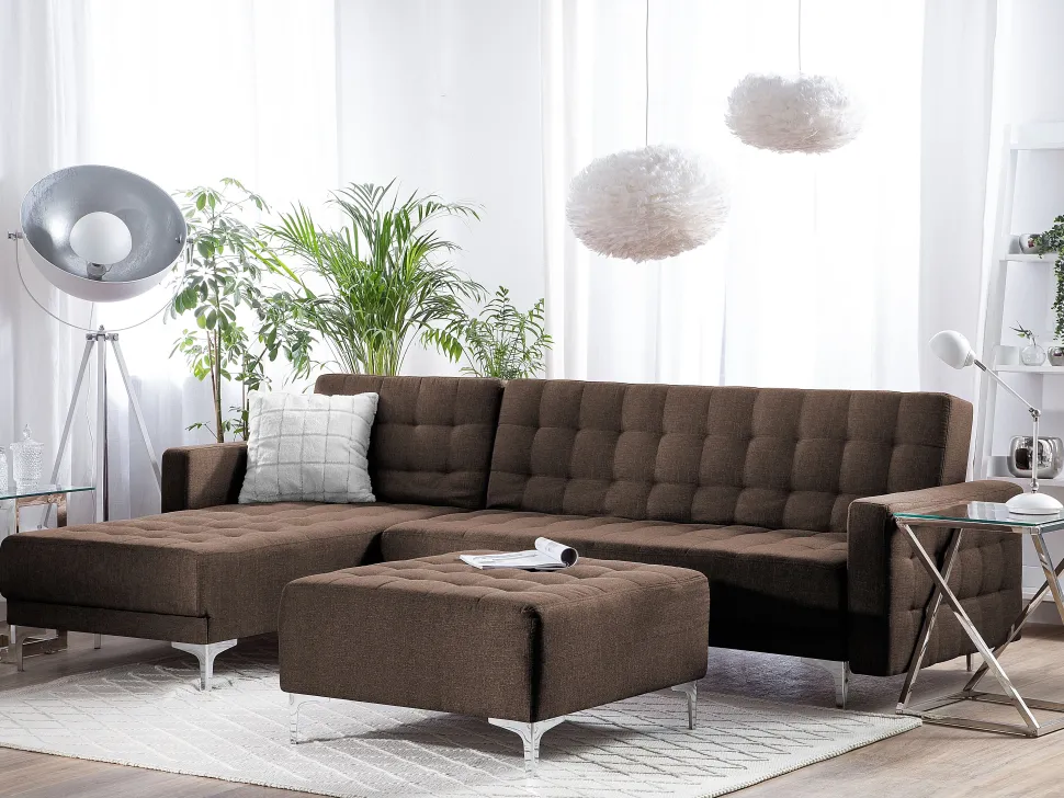 Right Hand Fabric Corner Sofa Dark Brown Aberdeen