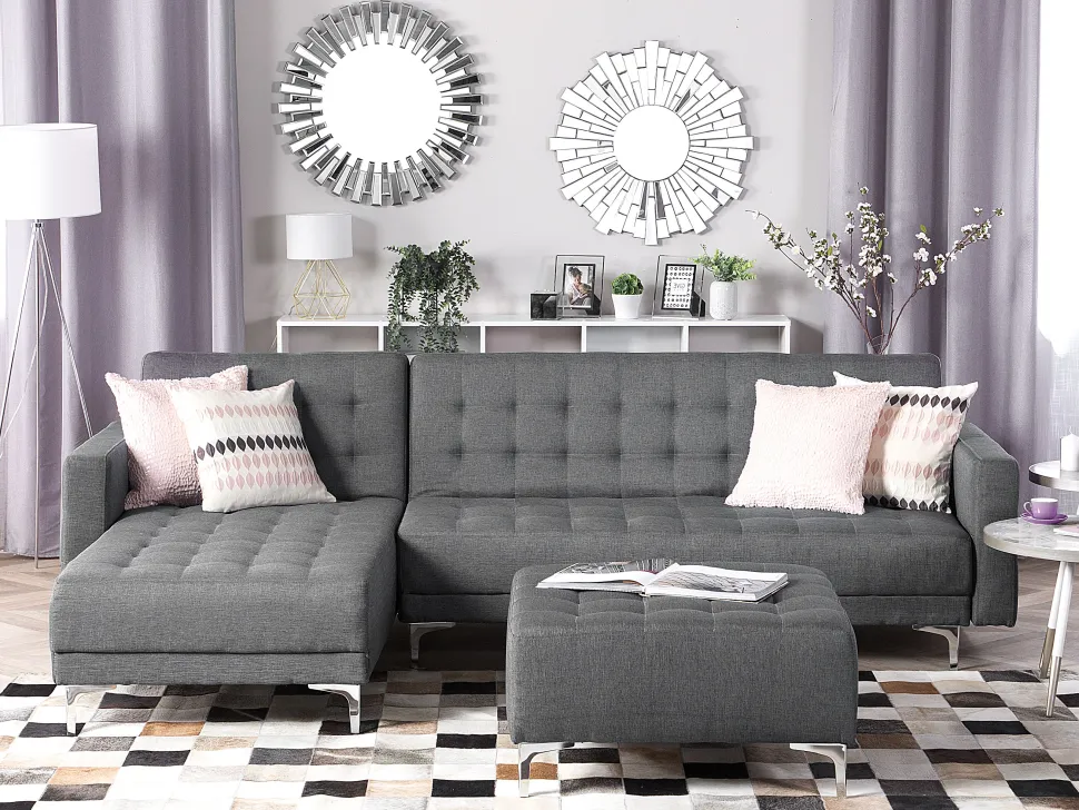 Right Hand Fabric Corner Sofa With Ottoman Grey Aberdeen