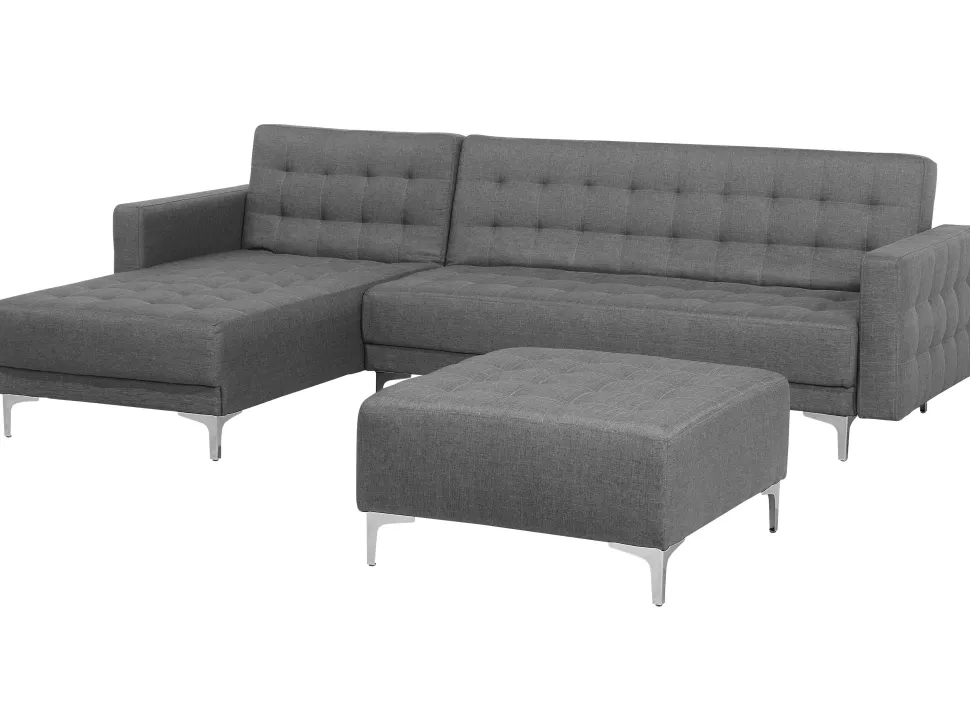 Right Hand Fabric Corner Sofa With Ottoman Grey Aberdeen