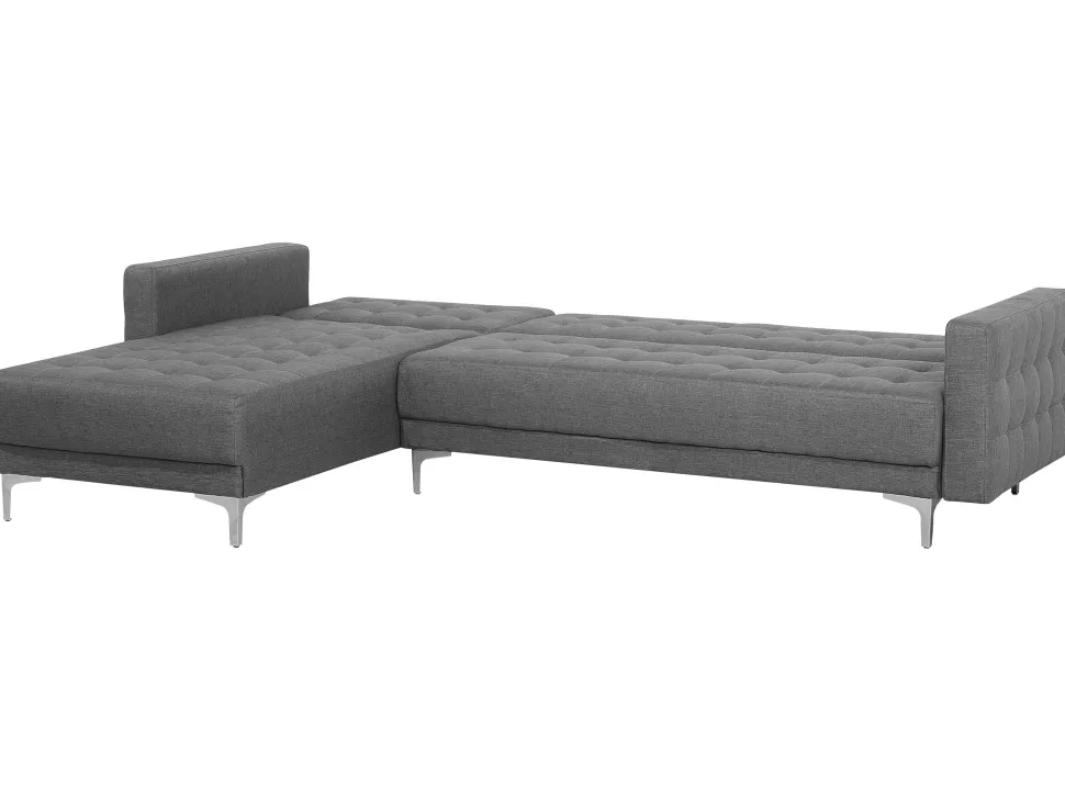 Right Hand Fabric Corner Sofa With Ottoman Grey Aberdeen
