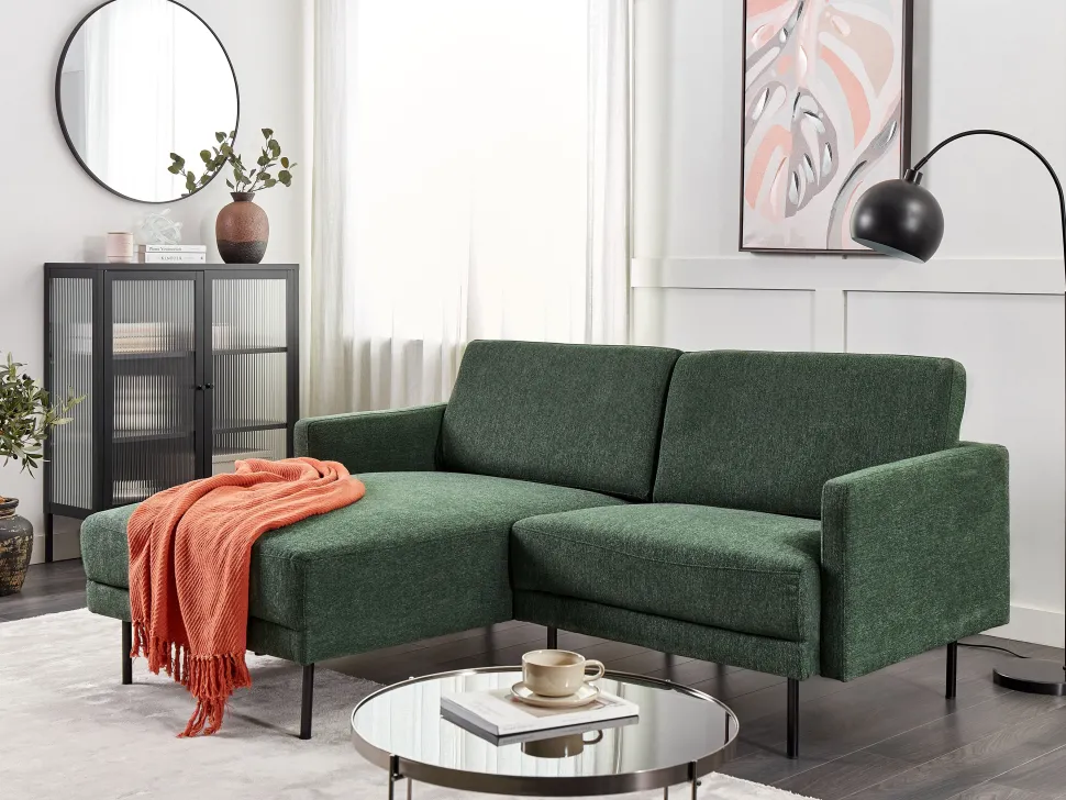 Right Hand Fabric Corner Sofa Dark Green Breda