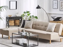 Right Hand Fabric Corner Sofa Bed Beige Alsten