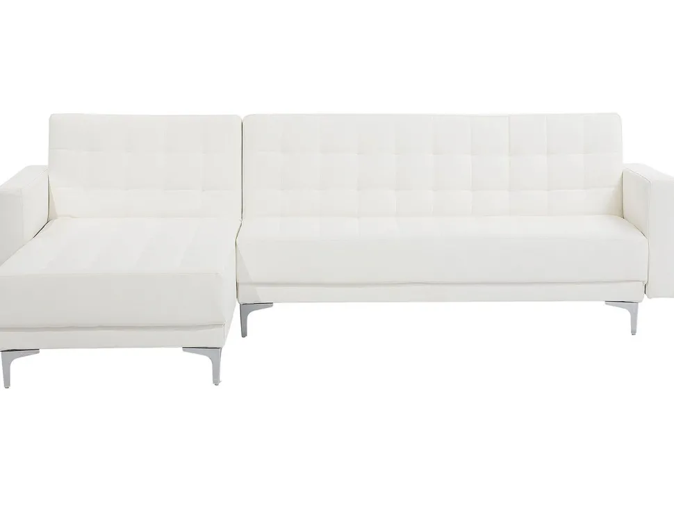 Right Hand Faux Leather Corner Sofa White Aberdeen