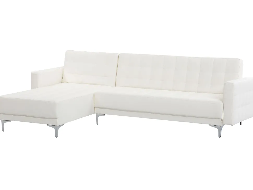 Right Hand Faux Leather Corner Sofa White Aberdeen