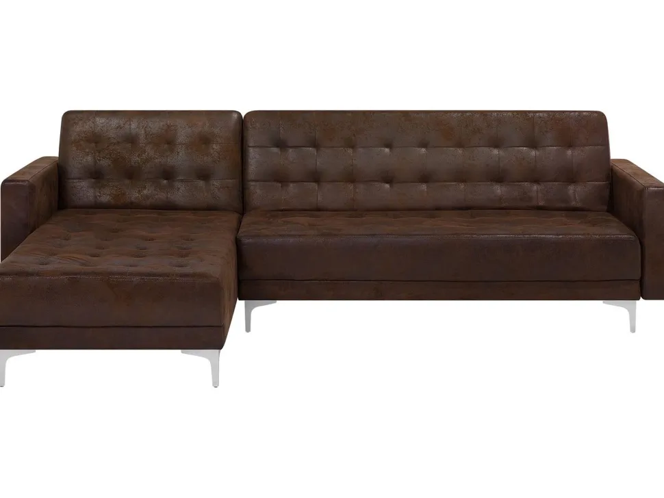 Right Hand Faux Leather Corner Sofa Brown Aberdeen