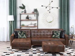 Right Hand Faux Leather Corner Sofa Brown Aberdeen