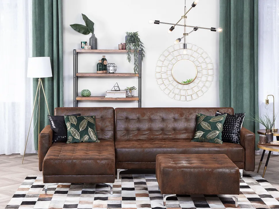 Right Hand Faux Leather Corner Sofa Brown Aberdeen