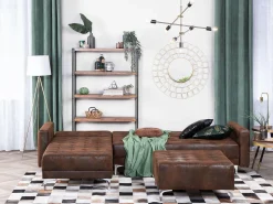 Right Hand Faux Leather Corner Sofa Brown Aberdeen