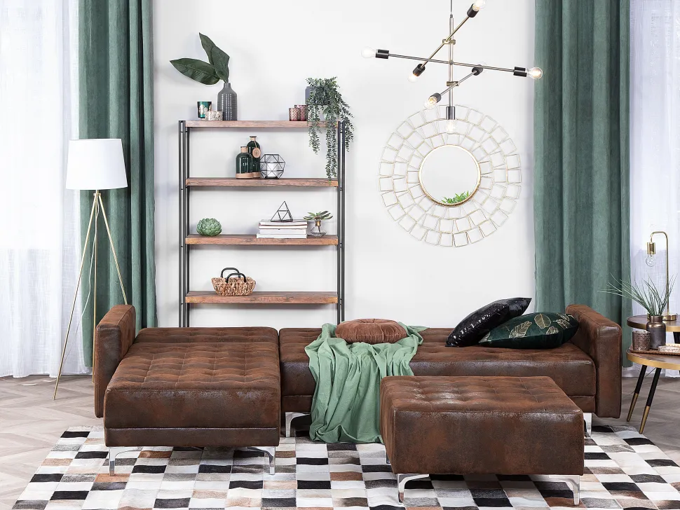 Right Hand Faux Leather Corner Sofa Brown Aberdeen