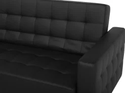 Right Hand Faux Leather Corner Sofa With Ottoman Black Aberdeen