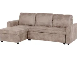 Right Hand Faux Leather Corner Sofa Bed With Storage Brown Nesna