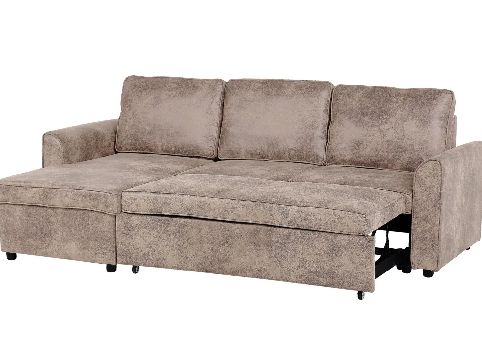 Right Hand Faux Leather Corner Sofa Bed With Storage Brown Nesna